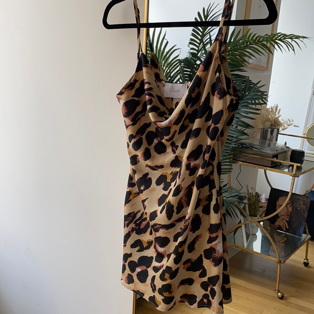 Cheetah satin slip dress.